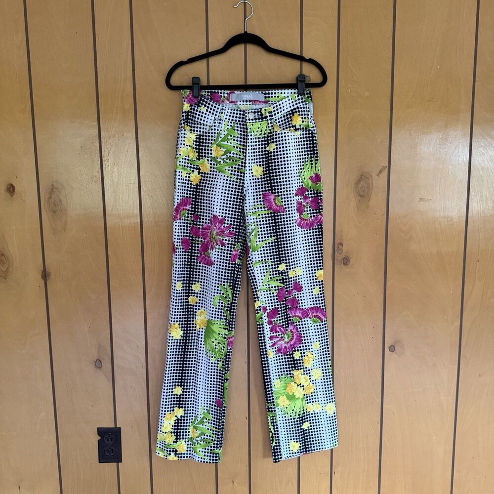 Vintage Ladies VERSACE Jeans  Couture pants camo SZ 31 womens  Polka Dots Flower
